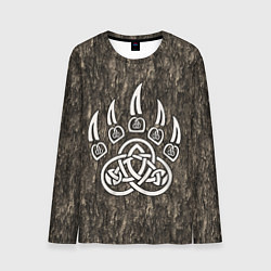 Лонгслив мужской Символ Велеса - лапа медведя в текстуре древа, цвет: 3D-принт