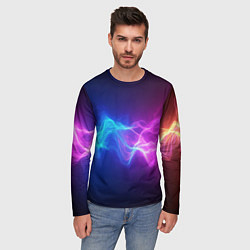 Лонгслив мужской Звуковая волна неоновый узор, цвет: 3D-принт — фото 2