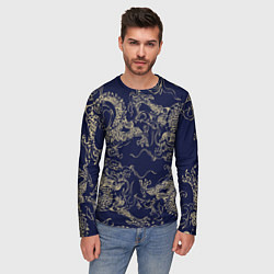 Лонгслив мужской Золотые драконы на синем, цвет: 3D-принт — фото 2