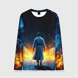 Лонгслив мужской Айкидоист в огне и синий дым, цвет: 3D-принт