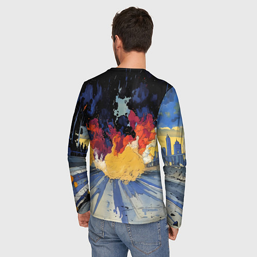 Мужской лонгслив Синяя БМВ за огнем / 3D-принт – фото 4