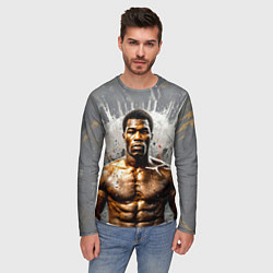 Лонгслив мужской Мухаммед Али на сером, цвет: 3D-принт — фото 2