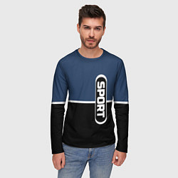 Лонгслив мужской Sport сине-чёрный с полосой, цвет: 3D-принт — фото 2