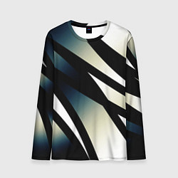 Лонгслив мужской Чёрно-белый с синим затемнением полосы, цвет: 3D-принт