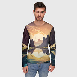 Лонгслив мужской Рассвет над горным озером, цвет: 3D-принт — фото 2