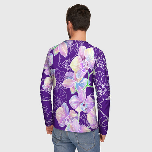 Мужской лонгслив Японские акварельные орхидеи / 3D-принт – фото 4
