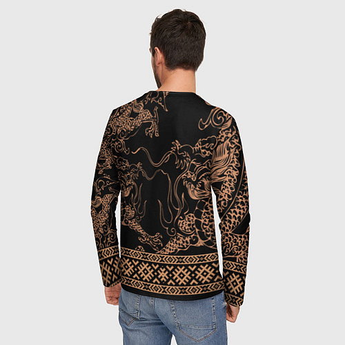 Мужской лонгслив Золотой дракон с узорами славянскими / 3D-принт – фото 4