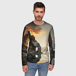 Лонгслив мужской Горное озеро со скалами, цвет: 3D-принт — фото 2