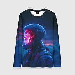 Лонгслив мужской Синий космонавт с красным черепом, цвет: 3D-принт