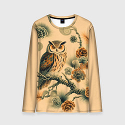Лонгслив мужской Сова на ветке сосны, цвет: 3D-принт