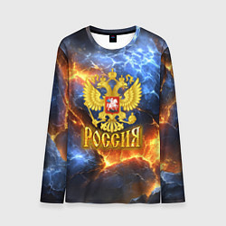 Лонгслив мужской Россия герб и огонь, цвет: 3D-принт