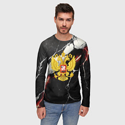 Лонгслив мужской Герб России на объемной черной текстуре, цвет: 3D-принт — фото 2