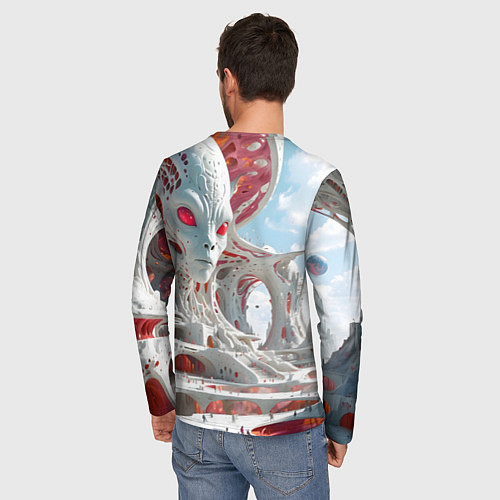 Мужской лонгслив Инопланетный белый город / 3D-принт – фото 4