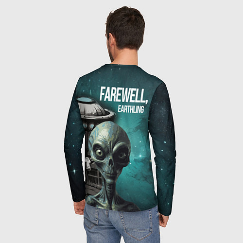Мужской лонгслив Инопланетянин на фоне космоса и летающей тарелки / 3D-принт – фото 4
