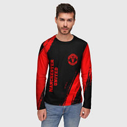 Лонгслив мужской Manchester United - red gradient вертикально, цвет: 3D-принт — фото 2