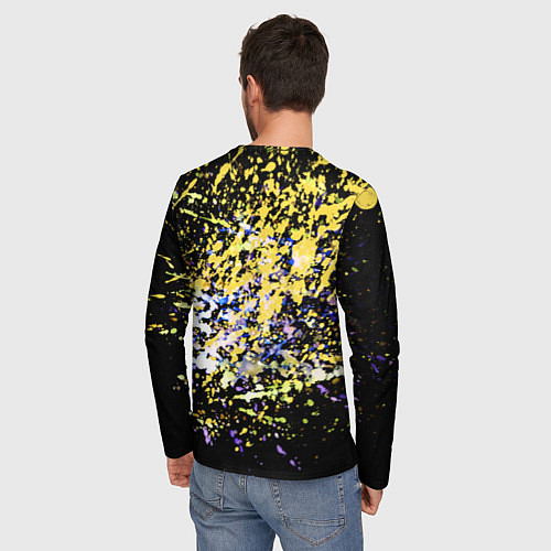 Мужской лонгслив Желто синяя краска на черном / 3D-принт – фото 4