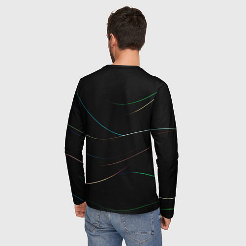 Мужской лонгслив Чёрный с неоновыми полосами / 3D-принт – фото 4