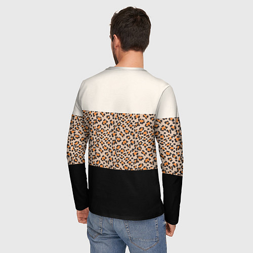 Мужской лонгслив Леопардовый паттерн с черной и бежевой полосой / 3D-принт – фото 4