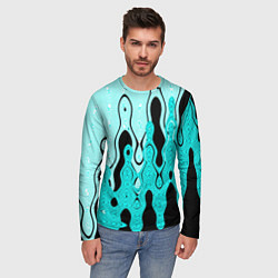 Лонгслив мужской Чёрно-голубой абстракция, цвет: 3D-принт — фото 2
