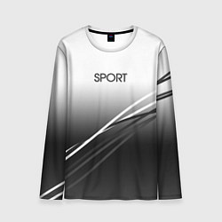 Лонгслив мужской Sport градиент из белого в серый с полосами, цвет: 3D-принт