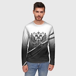 Лонгслив мужской Герб России градиент в полосами серый, цвет: 3D-принт — фото 2
