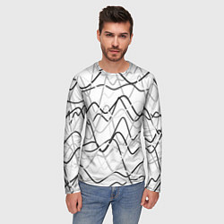 Лонгслив мужской Белый с серыми волнистыми полосами, цвет: 3D-принт — фото 2