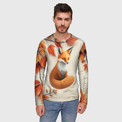 Лонгслив мужской Лис под осенними листьями, цвет: 3D-принт — фото 2