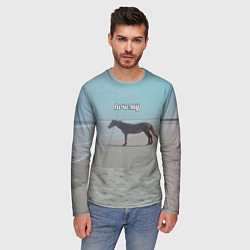 Лонгслив мужской Лошадь почему мем на берегу, цвет: 3D-принт — фото 2