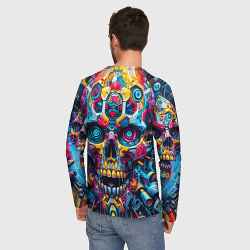 Мужской лонгслив Кибер череп - нейроарт паттерн / 3D-принт – фото 4