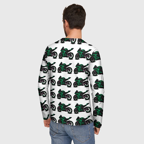 Мужской лонгслив Motorbike dark green / 3D-принт – фото 4