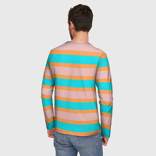 Мужской лонгслив Полосы бирюзово-розовые / 3D-принт – фото 4