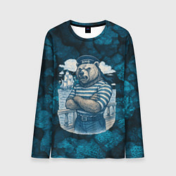 Лонгслив мужской Медведь ВМФ в тельняшке, цвет: 3D-принт