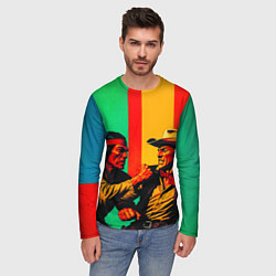 Лонгслив мужской Ковбой против индейца поп-арт, цвет: 3D-принт — фото 2