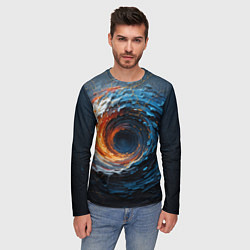 Лонгслив мужской Краска синяя и оранжевая в форме вихря, цвет: 3D-принт — фото 2