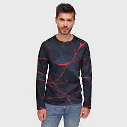 Лонгслив мужской Мраморные узоры из переплетений красных линий, цвет: 3D-принт — фото 2