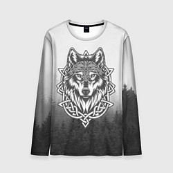 Лонгслив мужской Волк в кельтском стиле и лес, цвет: 3D-принт