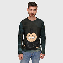 Лонгслив мужской Эрик Картман панк на фоне дома, цвет: 3D-принт — фото 2