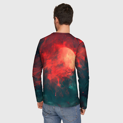 Мужской лонгслив Ведьмак на фоне красной луны / 3D-принт – фото 4