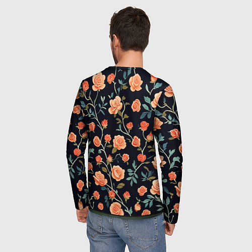 Мужской лонгслив Чёрный пиджак с яркими розами / 3D-принт – фото 4