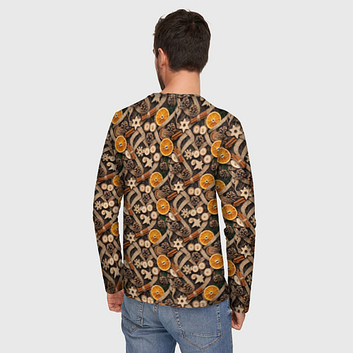 Мужской лонгслив Новогодний орнамент с корицей и дольками апельсина / 3D-принт – фото 4