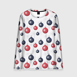 Лонгслив мужской Синие и красные новогодние шары со снежинками, цвет: 3D-принт