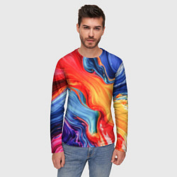 Лонгслив мужской Красно-синие масляные краски смешение абстракция, цвет: 3D-принт — фото 2