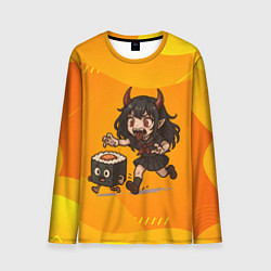 Лонгслив мужской Девочка дьявол бежит за роллом, цвет: 3D-принт