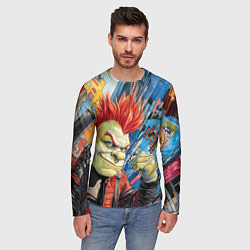 Лонгслив мужской Панк Шрек на фоне домов, цвет: 3D-принт — фото 2