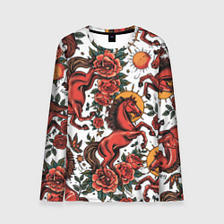 Мужской лонгслив Красный конь в стиле татуировки