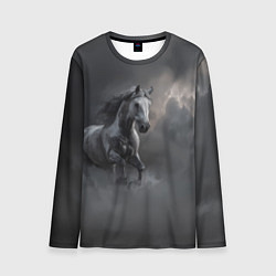 Лонгслив мужской Белая лошадь в тумане, цвет: 3D-принт