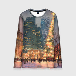 Лонгслив мужской Москва - сити и новогодняя елка, цвет: 3D-принт