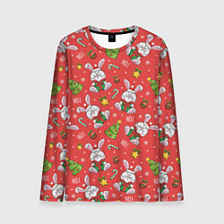 Лонгслив мужской Новогодний паттерн с зайчиком, цвет: 3D-принт