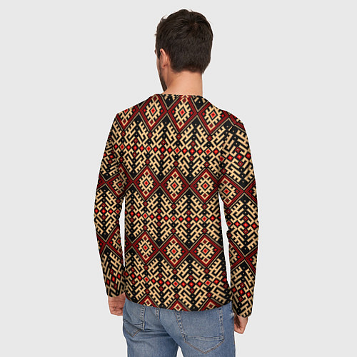 Мужской лонгслив Славянский вышивной орнамент макошь / 3D-принт – фото 4