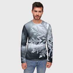 Лонгслив мужской Снежинка на черно белое, цвет: 3D-принт — фото 2